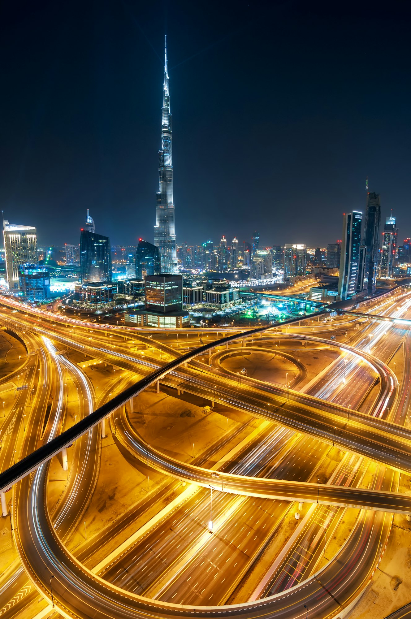 Amazing night dubai downtown skyline with tallest skyscrapers, Dubai, United Arab Emirates